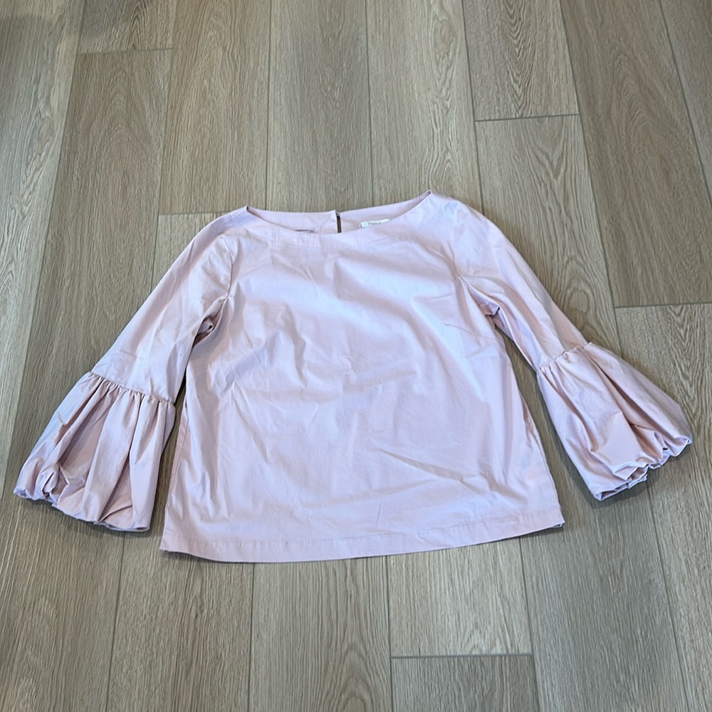 Blush pink bell sleeve blouse | back button detail